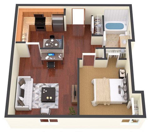 a floor plan of a house with a bedroom and a living room